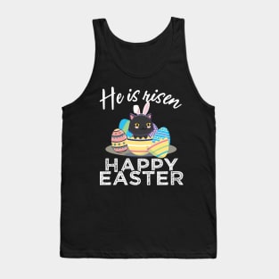 Cute Black Cat Bunny Ears Easter Egg Hunt Risen Bible Tank Top